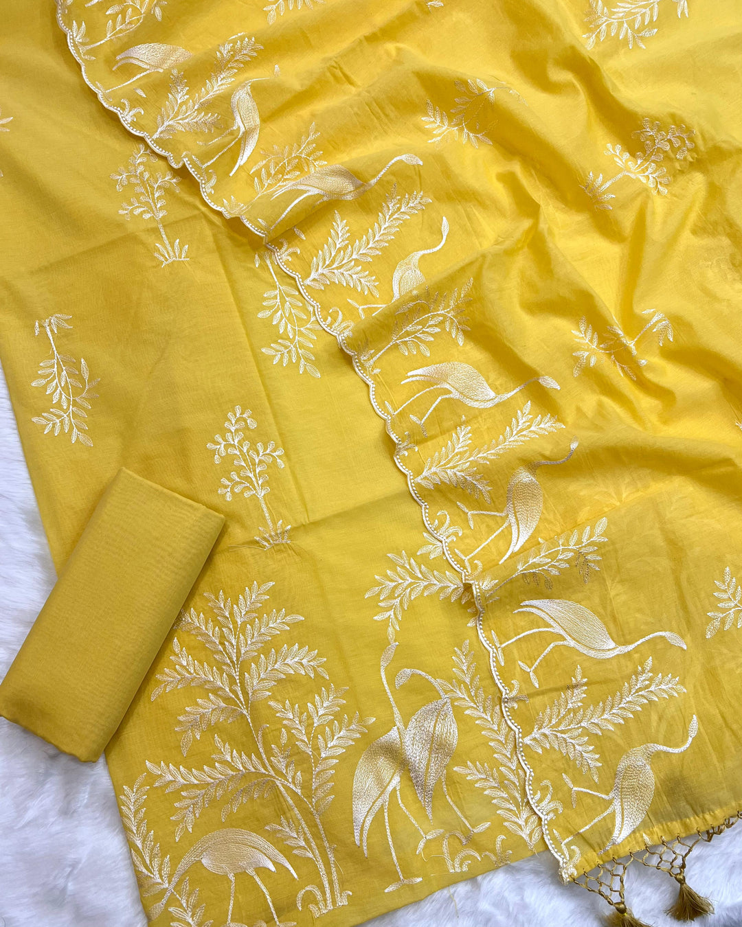 Pure Banarasi Mul Chanderi Silk Daman Embroidery Work Unstitched Suit.