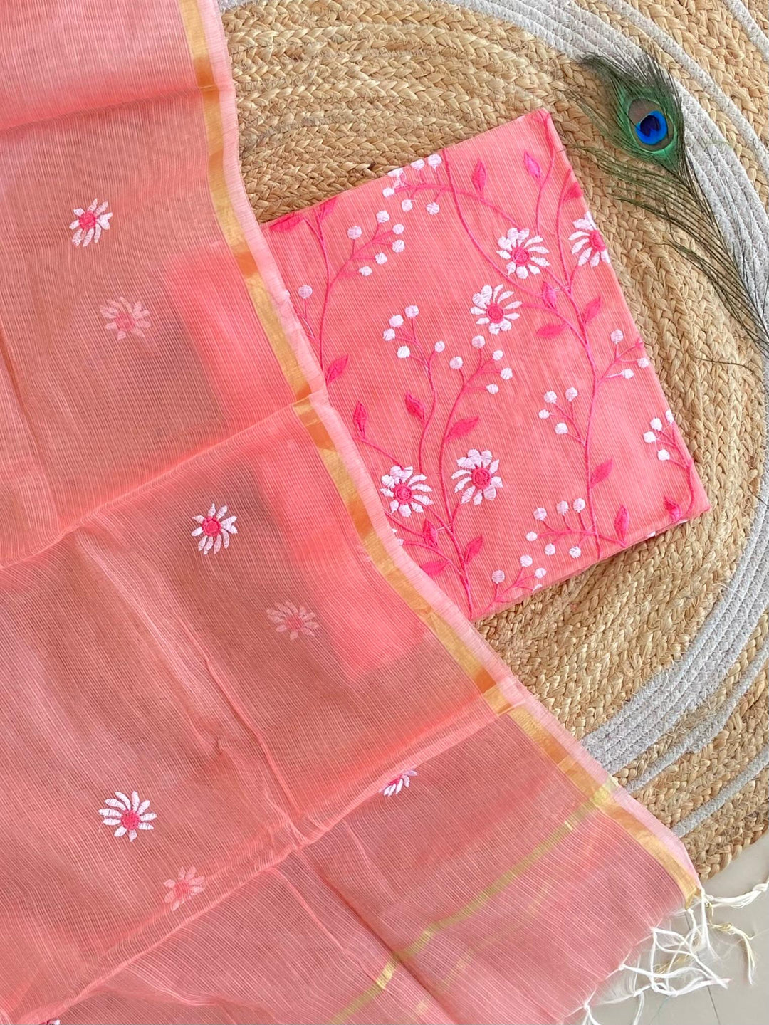 Pure Kota Doriya Embroidered Unstitched Suit With Dupatta