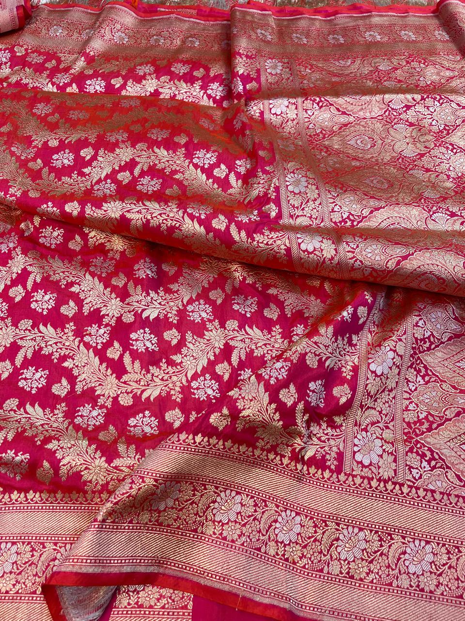 Pure Banarasi Handloom Katan Silk Saree With Beautiful  Zari Work .