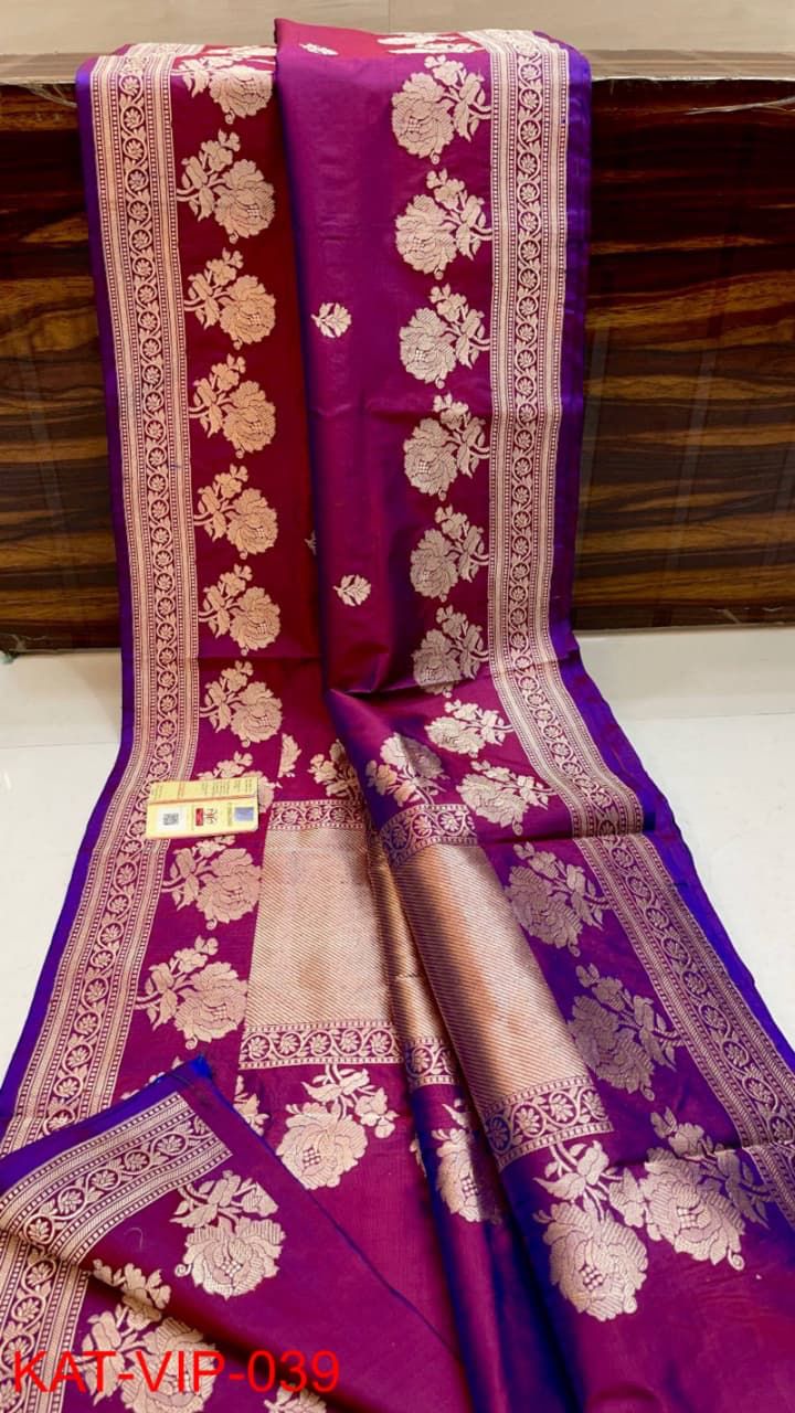 Pure Banarasi Katan Silk Saree With Antique Zari Work .