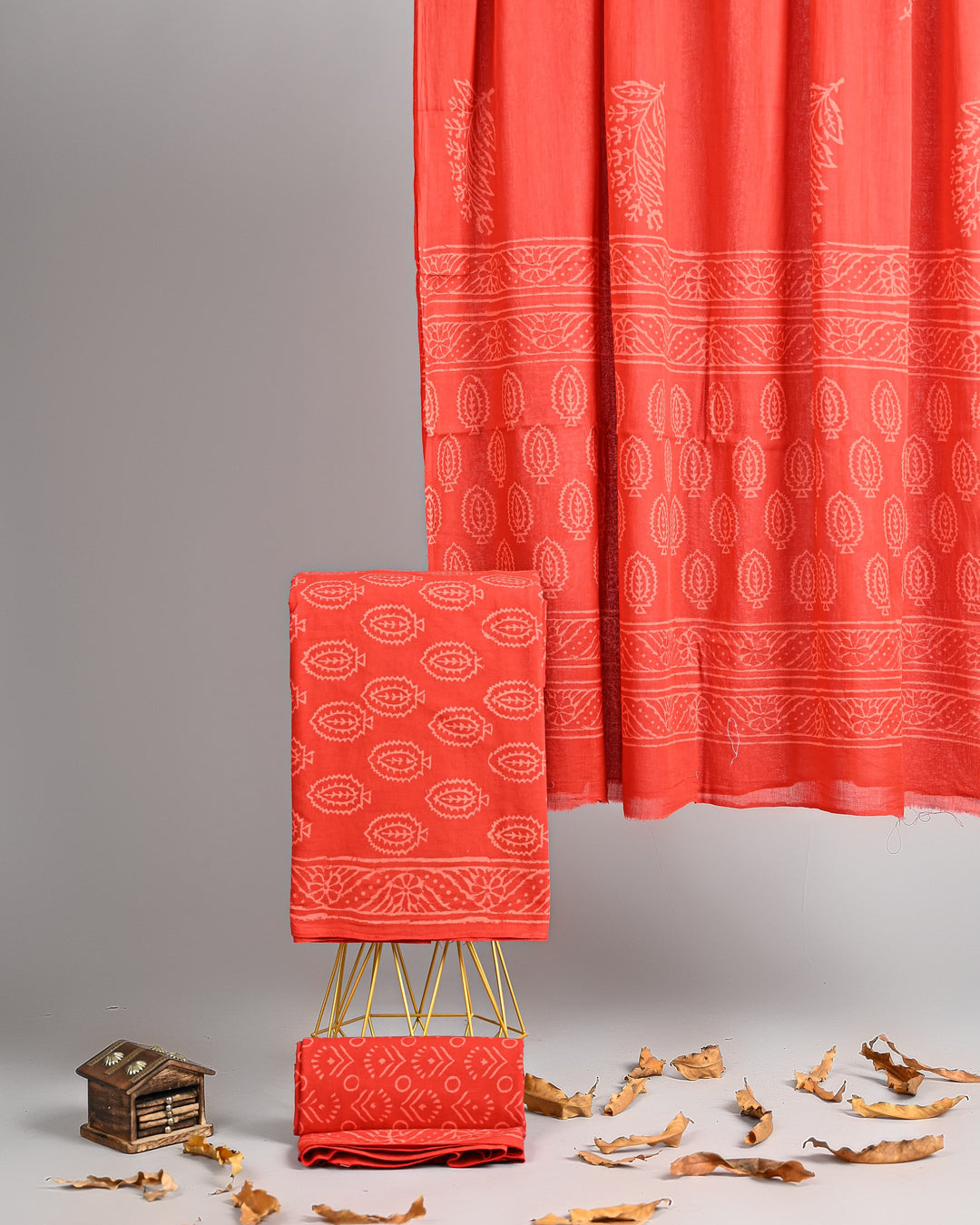 Pure Cotton Hand Block Printed Unstitched Suit Set With Cotton Dupatta .