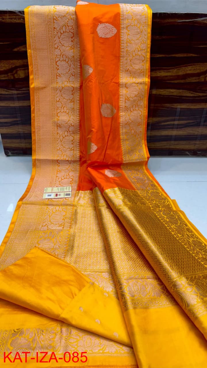 Pure Banarasi Katan Silk Saree With Antique Zari Work .