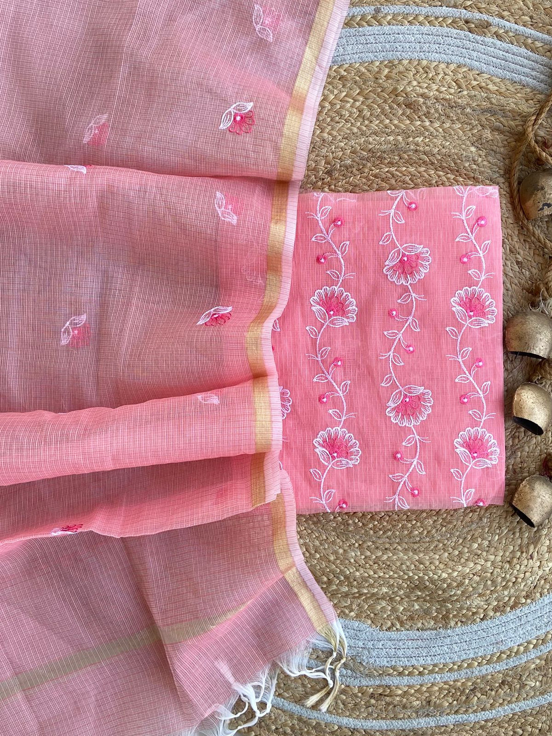 Pure Kota Doriya Embroidered Unstitched Suit With Dupatta