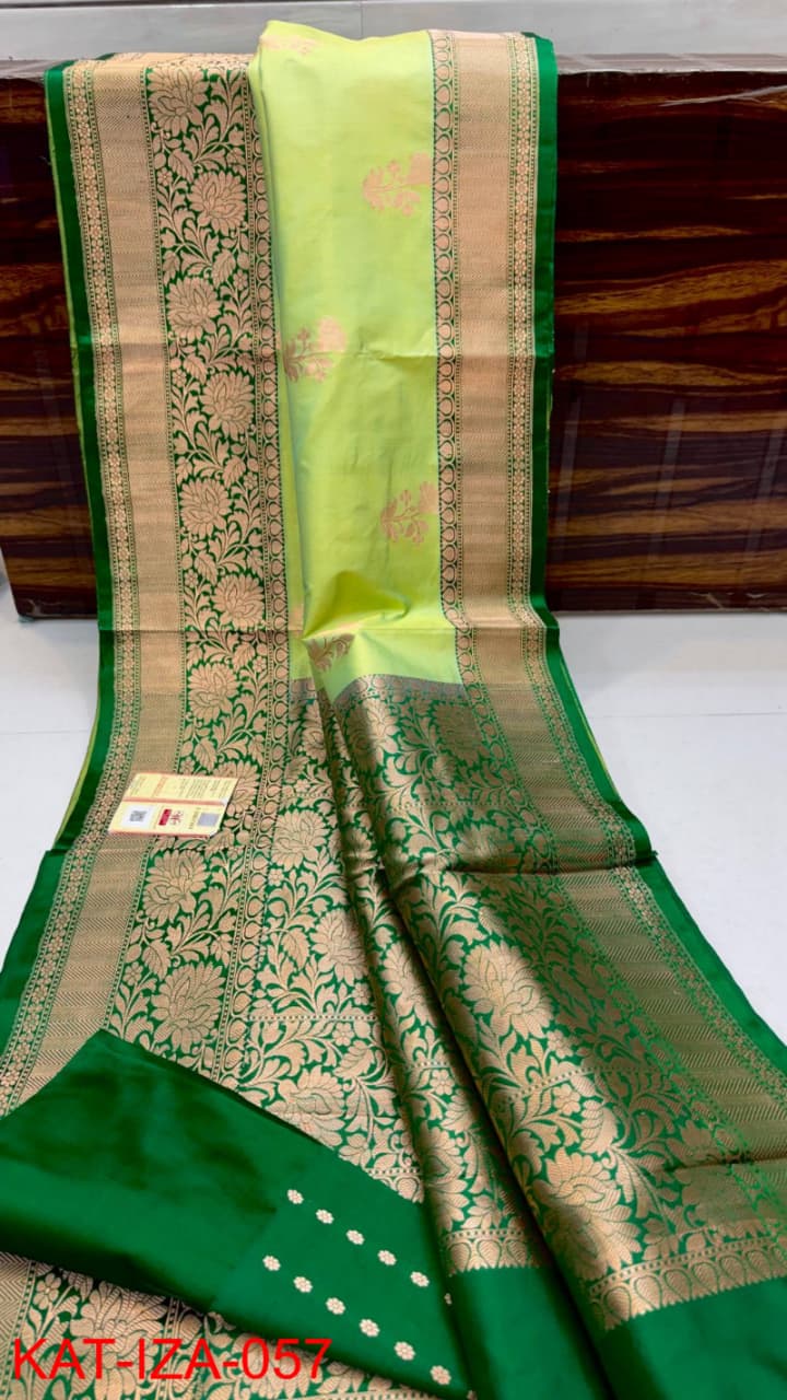 Pure Banarasi Katan Silk Saree With Antique Zari Work .