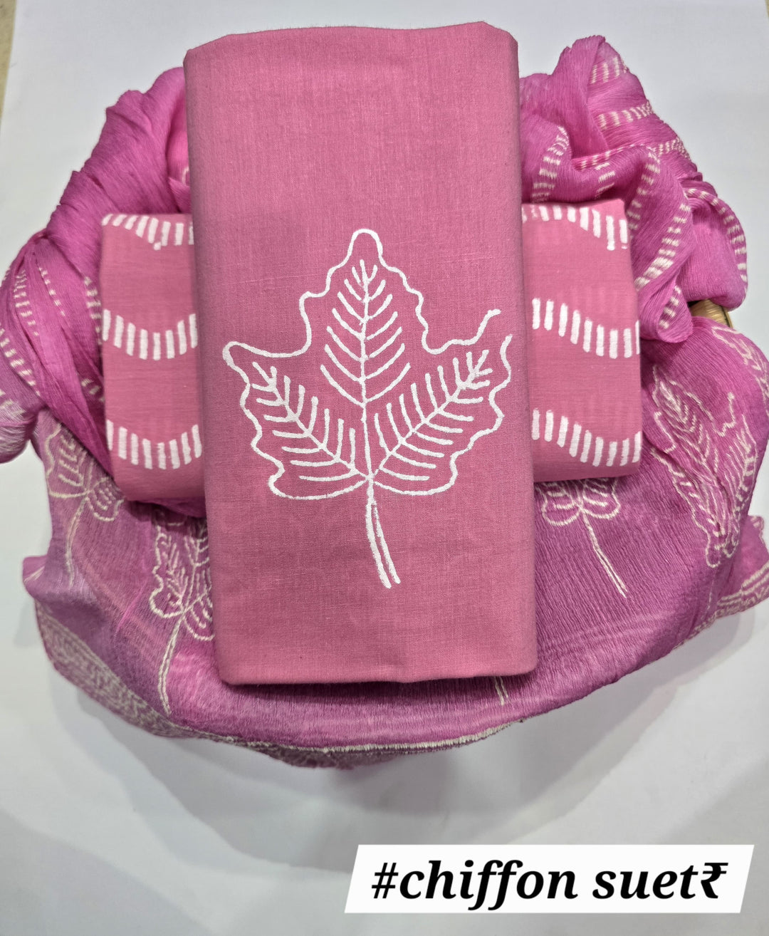 Pure Cotton Hand Block Print Unstitched Suit with chiffon dupatta