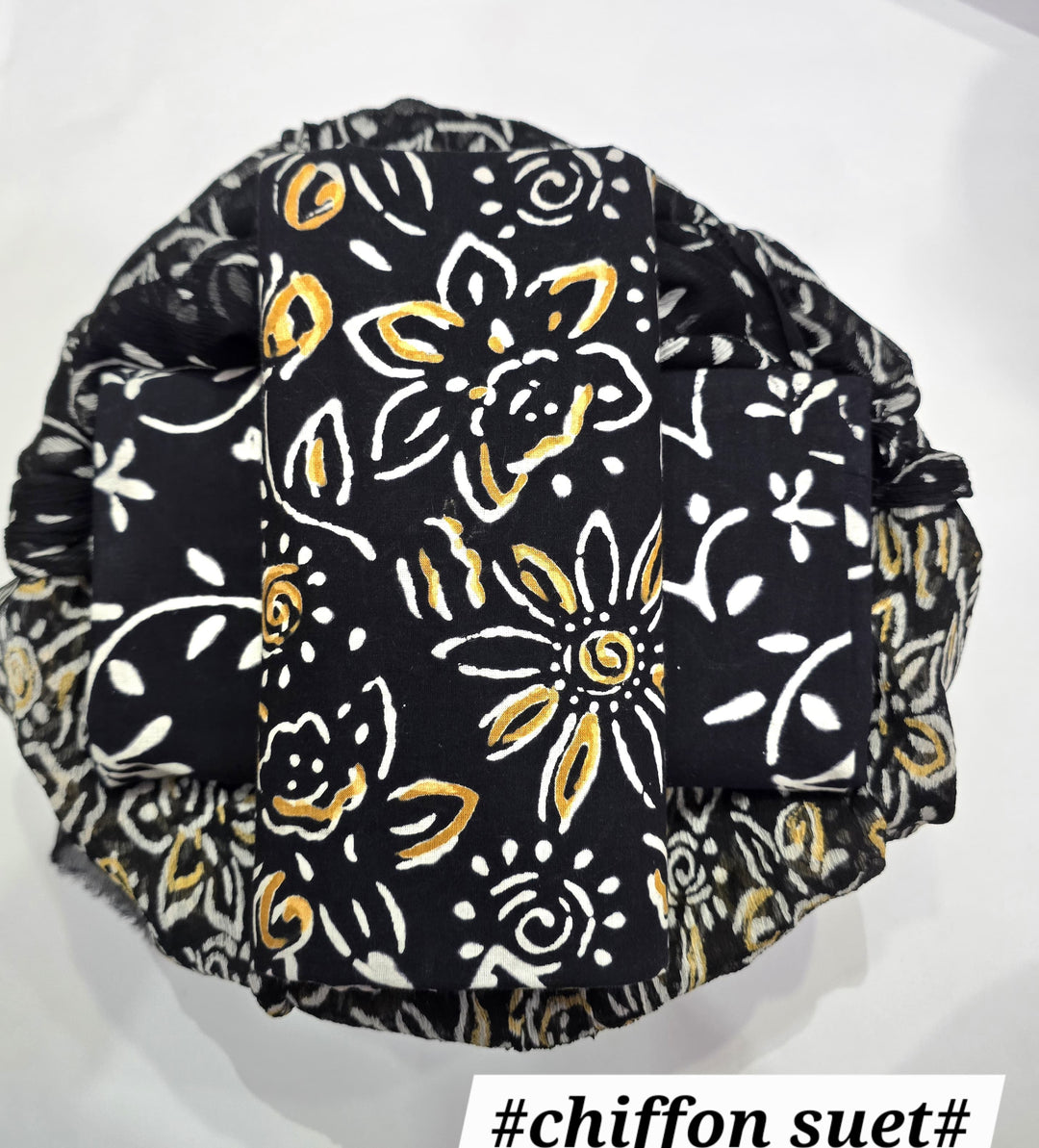 Pure Cotton Hand Block Print Unstitched Suit with chiffon dupatta