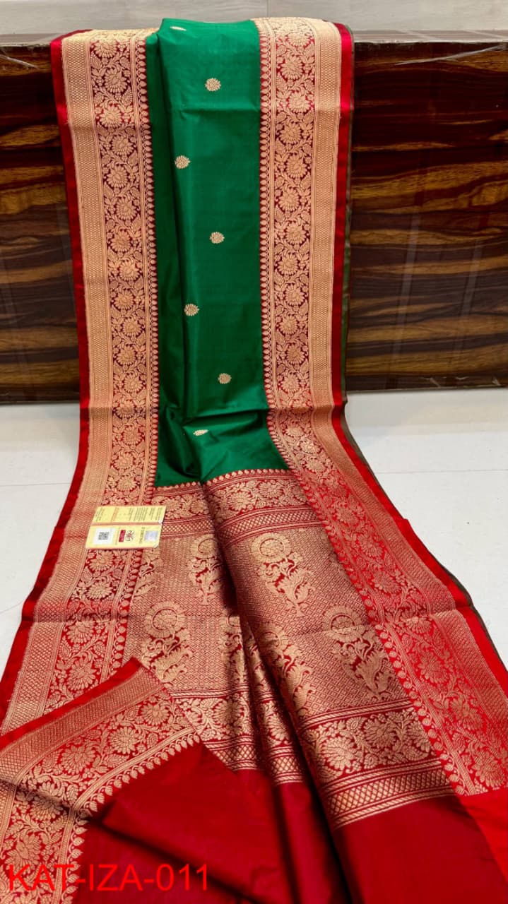 Pure Banarasi Katan Silk Saree With Antique Zari Work .