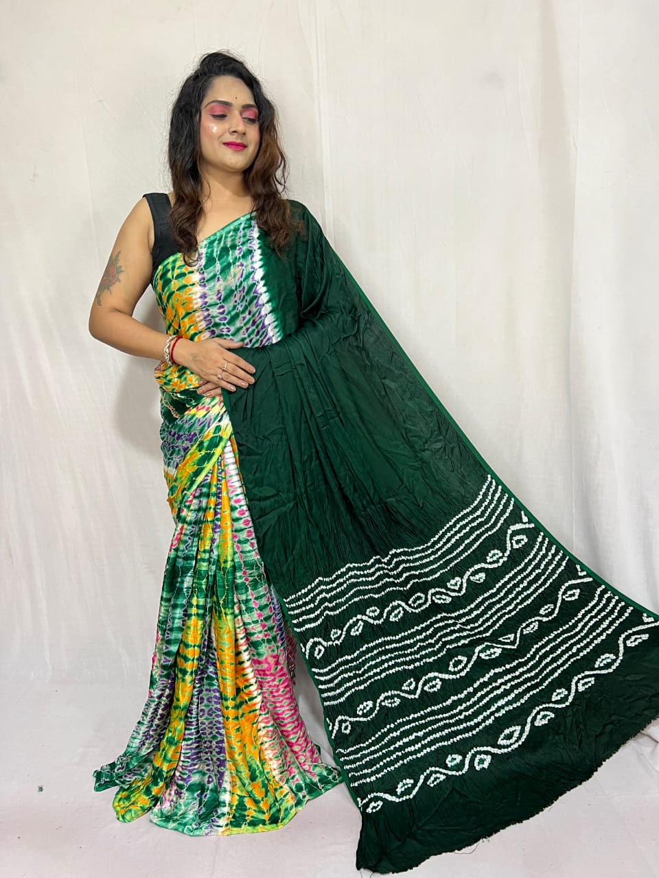 Pure Natural Dyeing Hand Block Tia&Diye Print Modal silk saree.
