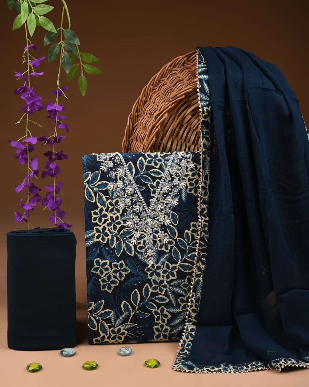 Pure Cotton Gotta patti Work unstitched Suit With Chiffon Dupatta.