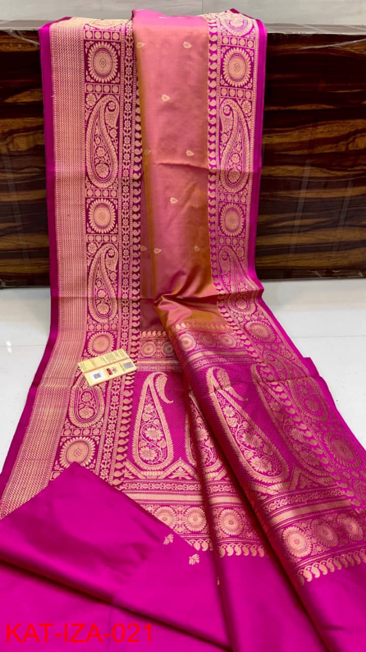 Pure Banarasi Katan Silk Saree With Antique Zari Work .