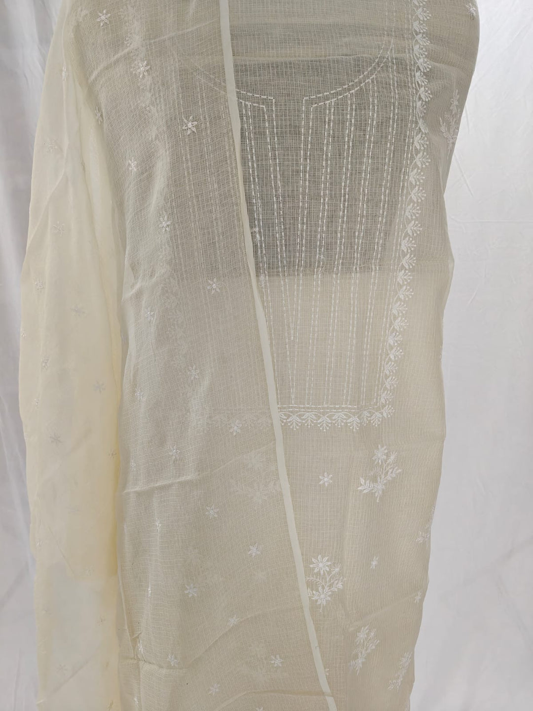 Chikankari Hand Work 2pc Unstitched Suit in Kota doria Fabric .