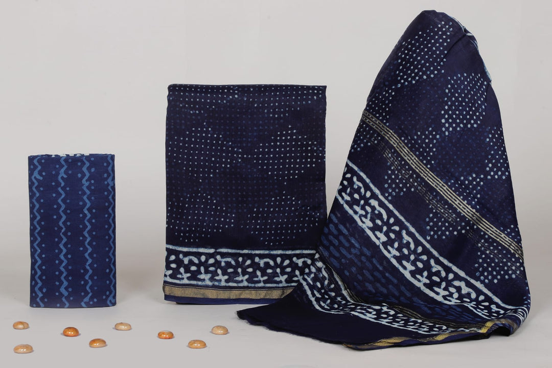 Pure Hand Block Chanderi Silk Unstitched Suit