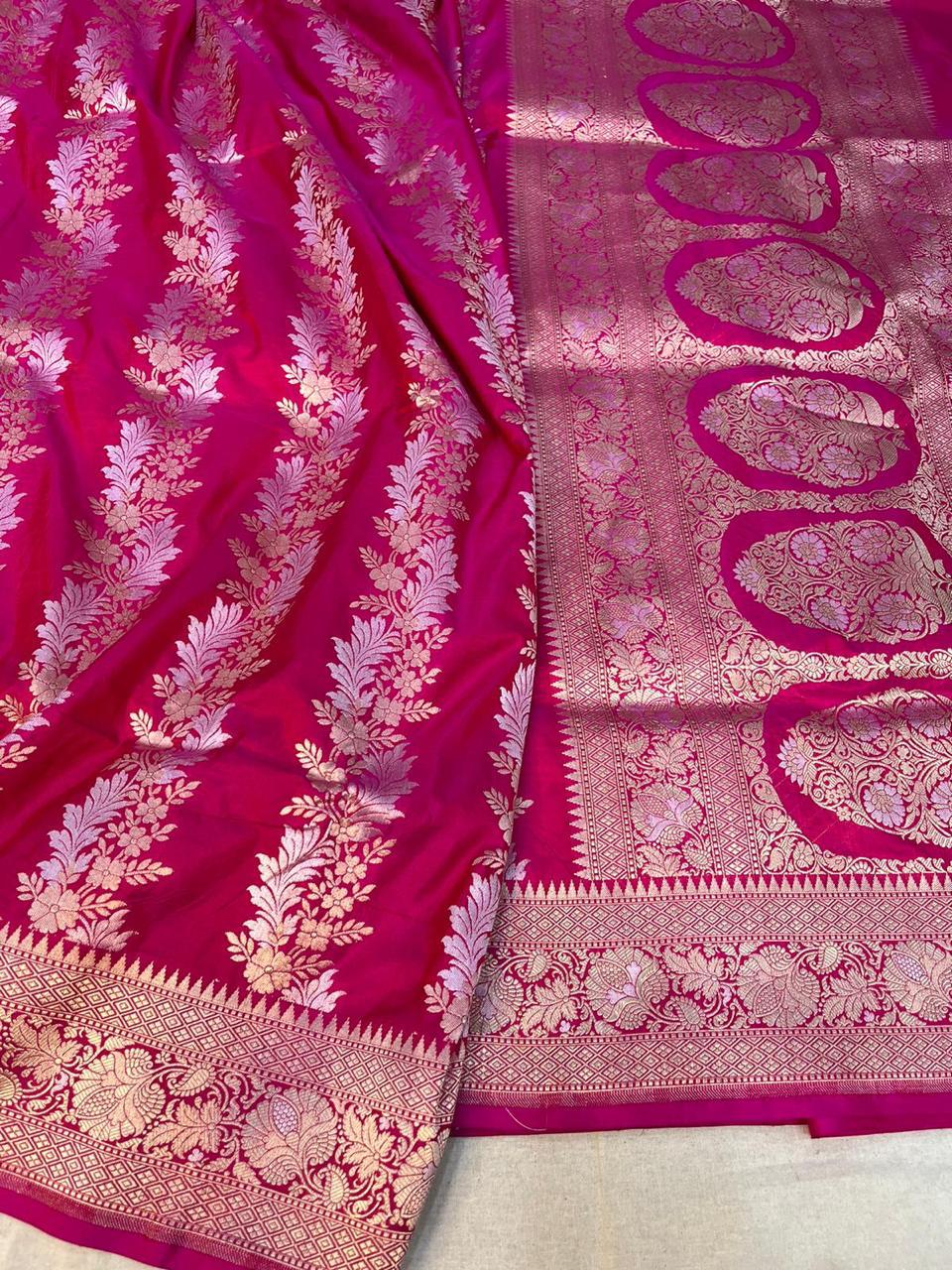 Pure Banarasi Handloom Katan Silk Saree With Beautiful  Zari Work .
