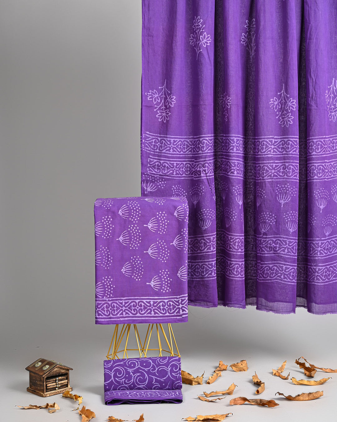 Pure Cotton Hand Block Printed Unstitched Suit Set With Cotton Dupatta .