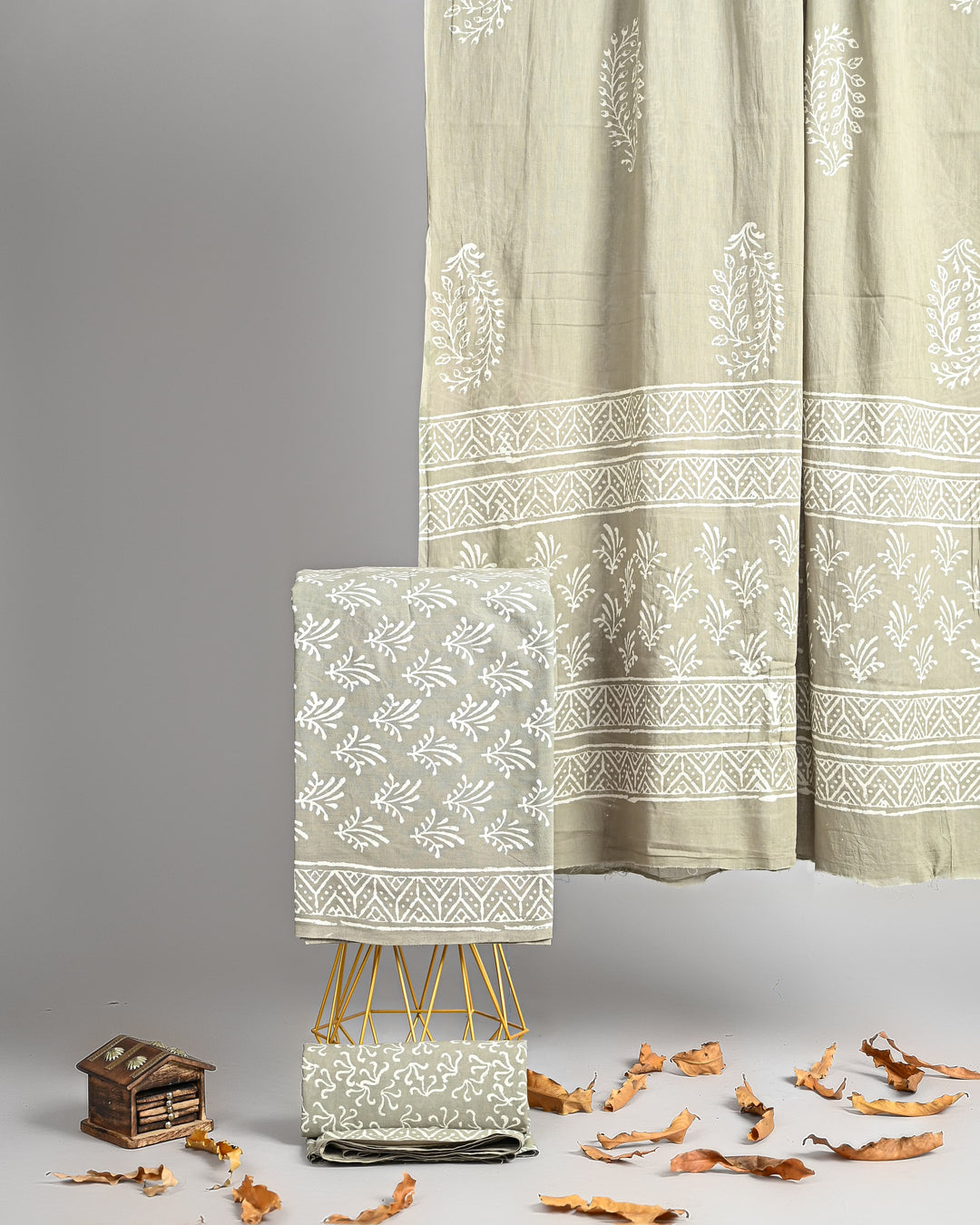 Pure Cotton Hand Block Printed Unstitched Suit Set With Cotton Dupatta .