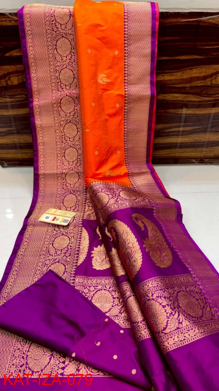 Pure Banarasi Katan Silk Saree With Antique Zari Work .
