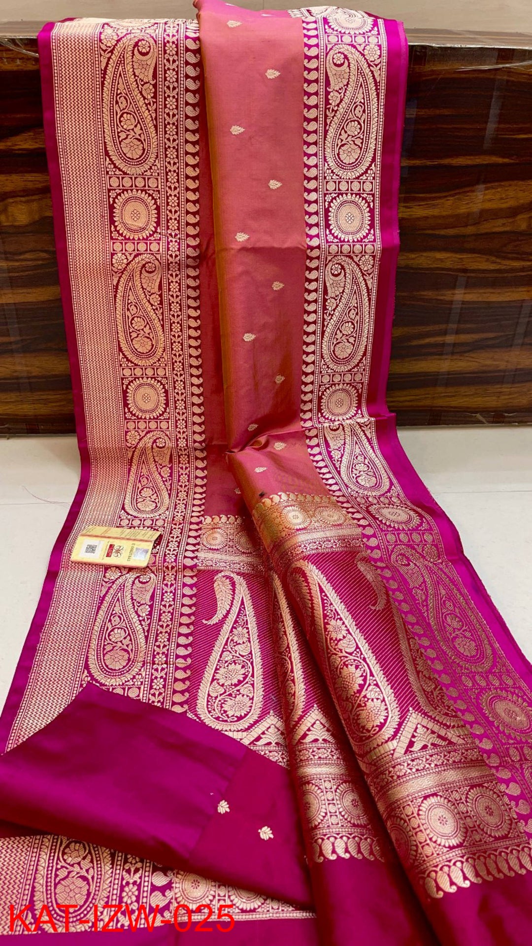 Pure Banarasi Katan Silk Saree With Antique Zari Work.