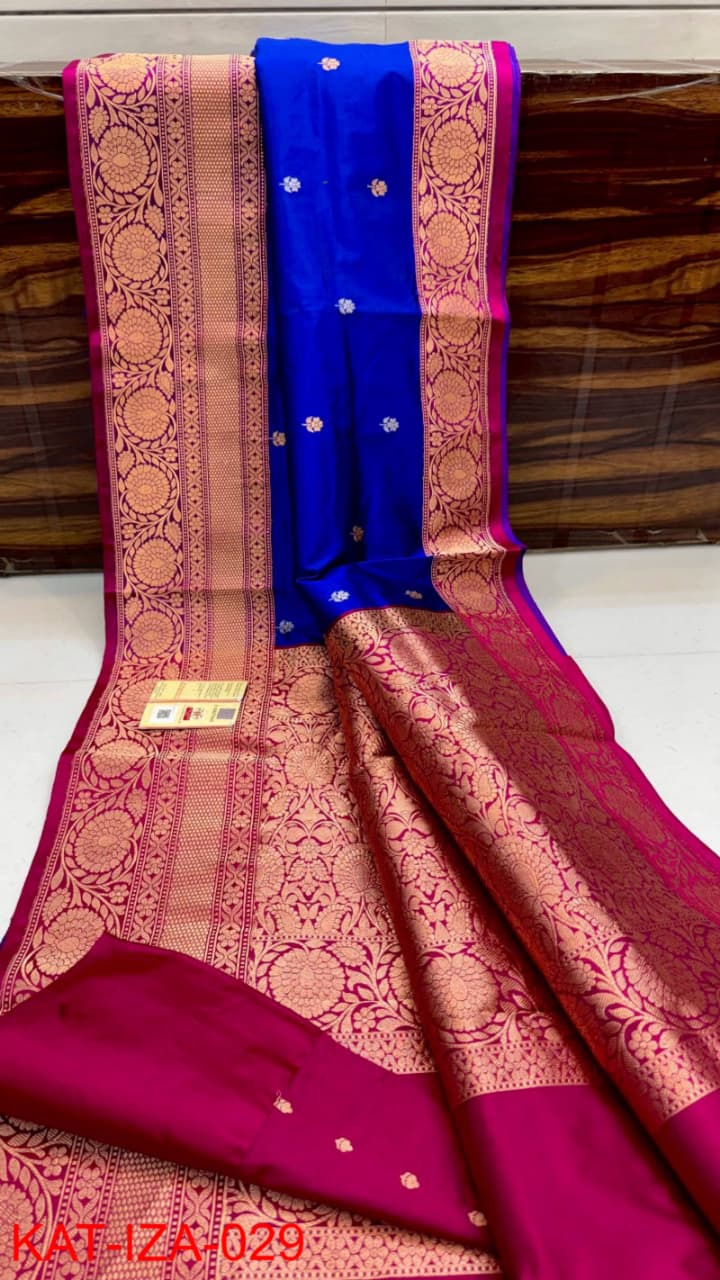 Pure Banarasi Katan Silk Saree With Antique Zari Work .