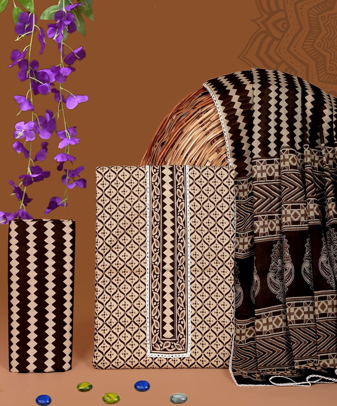 Pure Cotton Gotta patti Work unstitched Suit With Cotton Dupatta.