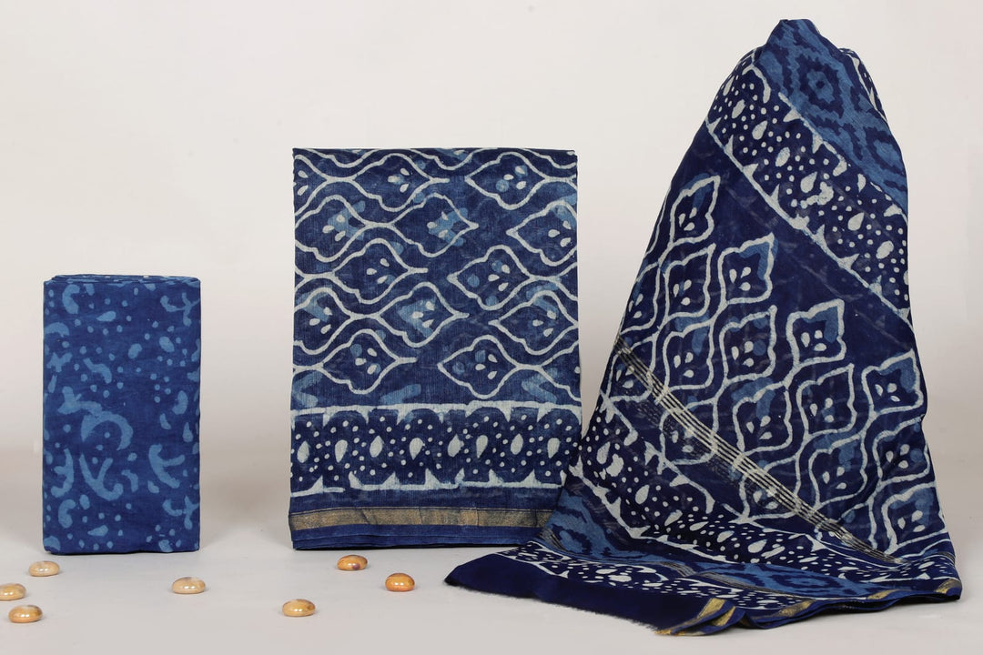 Pure Hand Block Chanderi Silk Unstitched Suit