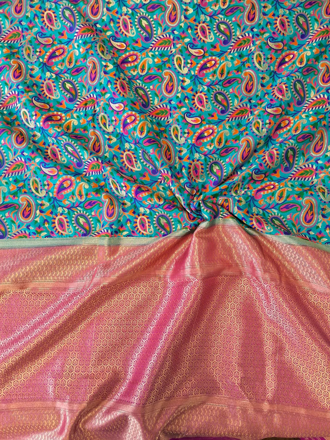 Sky blue color Banarasi Handloom Silk Multi Meena Zari Work Saree