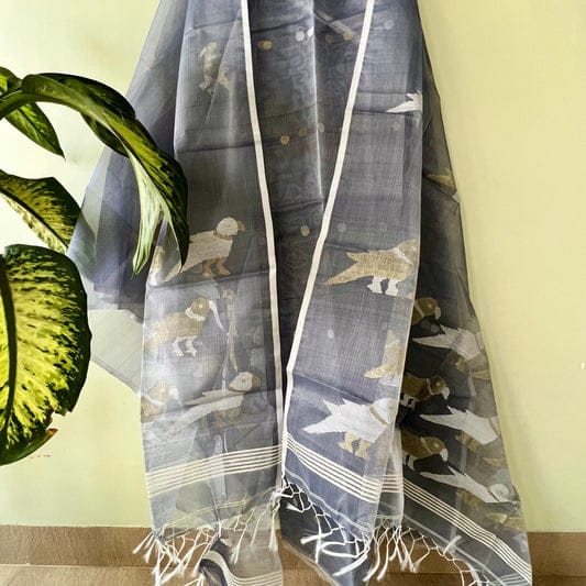 Pure Maslin Silk 2PC Jamdani Unstitched Suit With Bird Motif