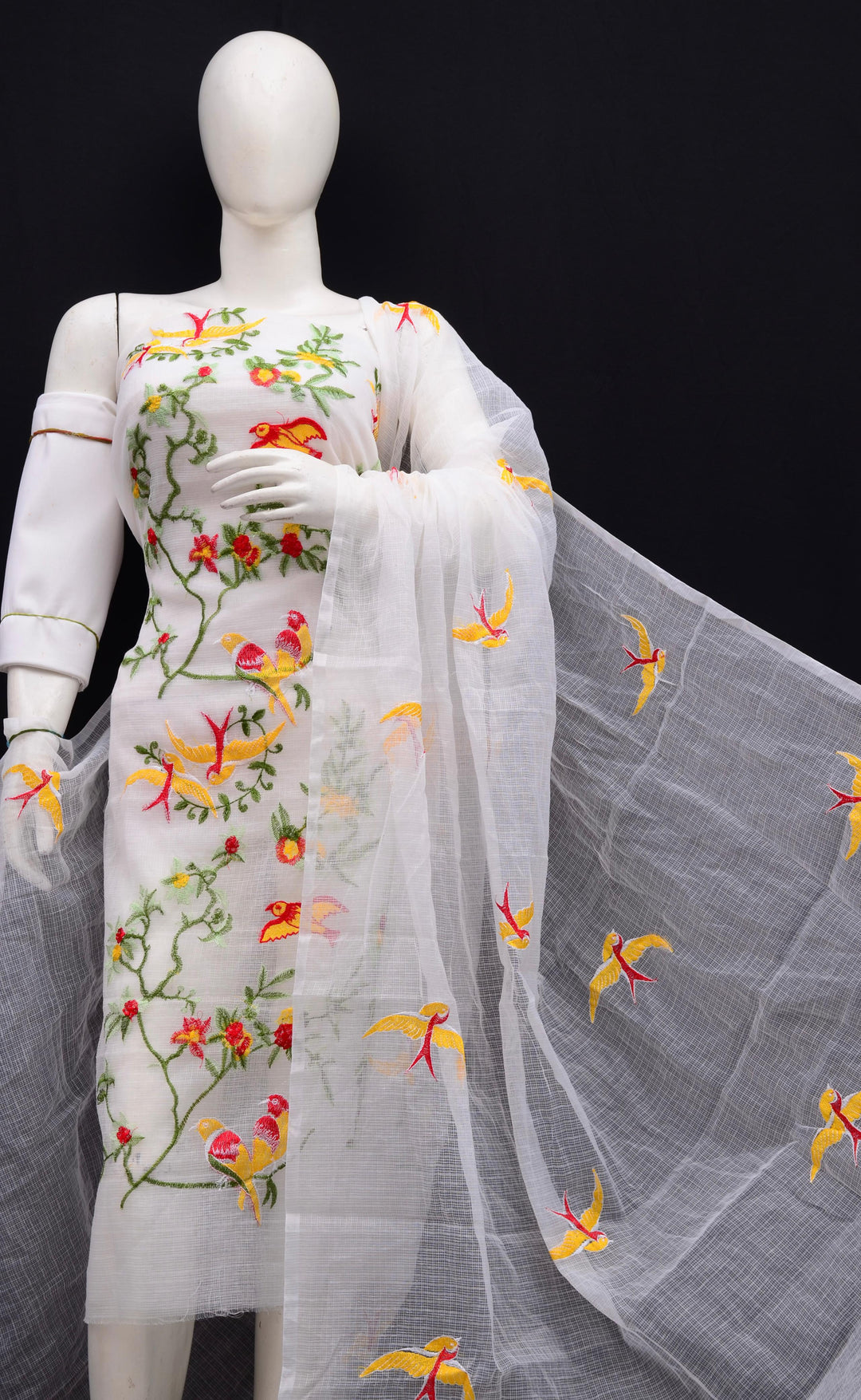 Pure Kota Doriya Embroidered Unstitched Suit With Dupatta .