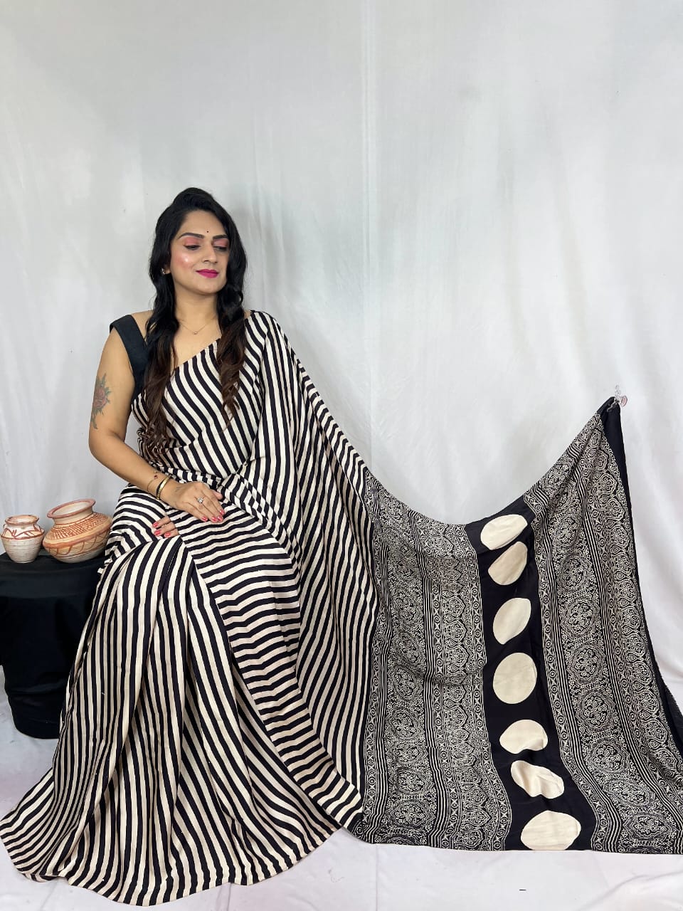 Pure Natural Dyeing Hand Block Print Modal silk saree.