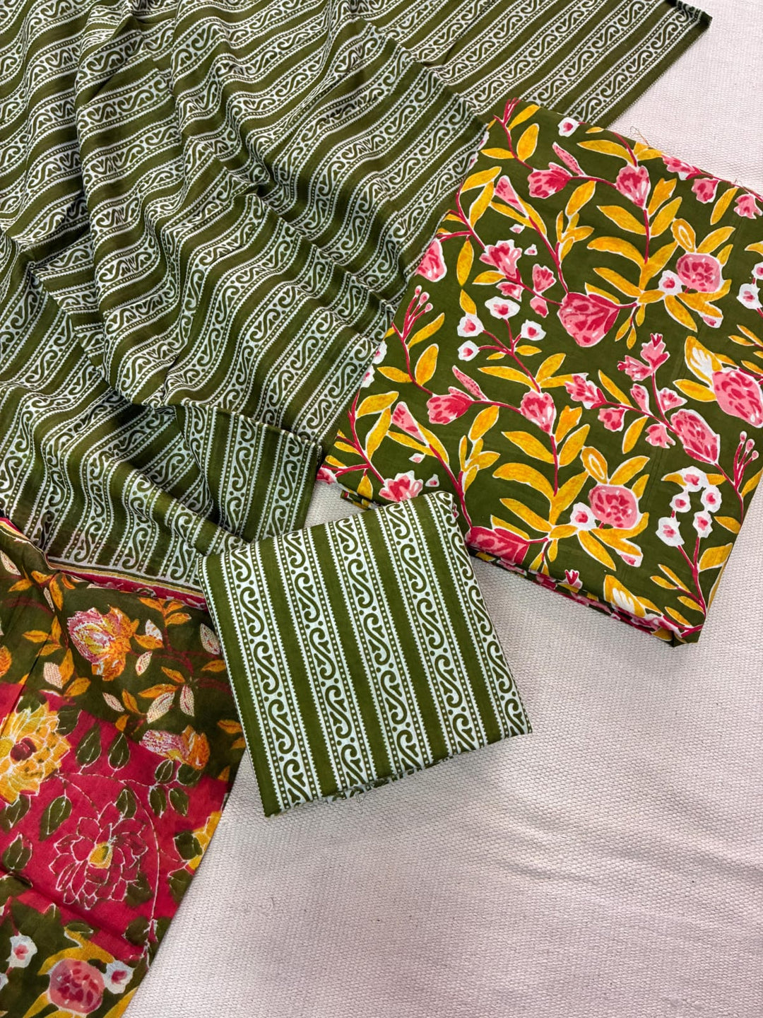 Pure Cotton Hand Block Print Unstitched Suit with Cotton Dupatta.