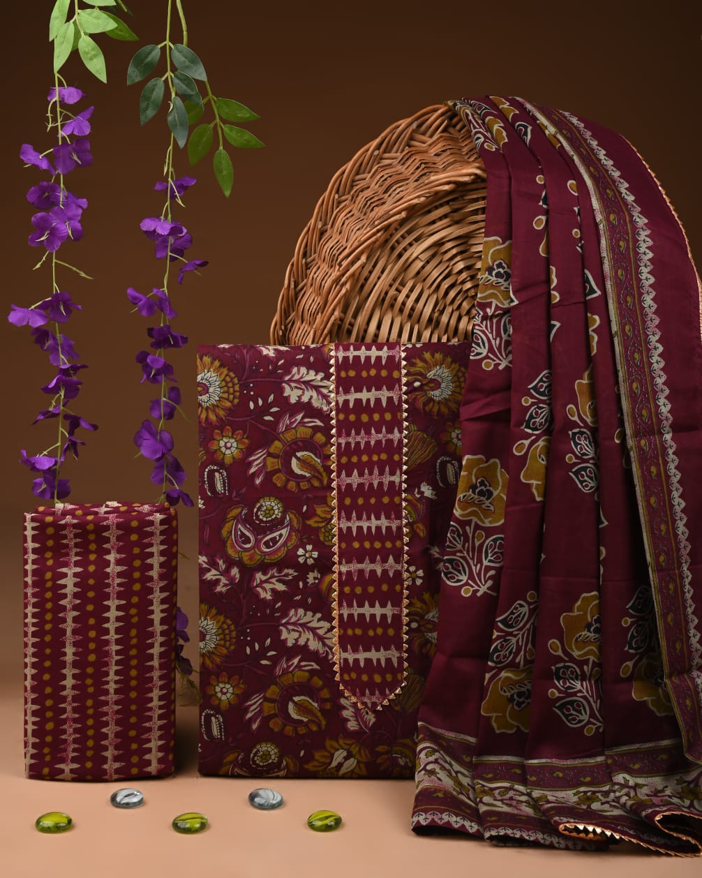 Pure Cotton Gotta patti Work unstitched Suit With Cotton Dupatta.