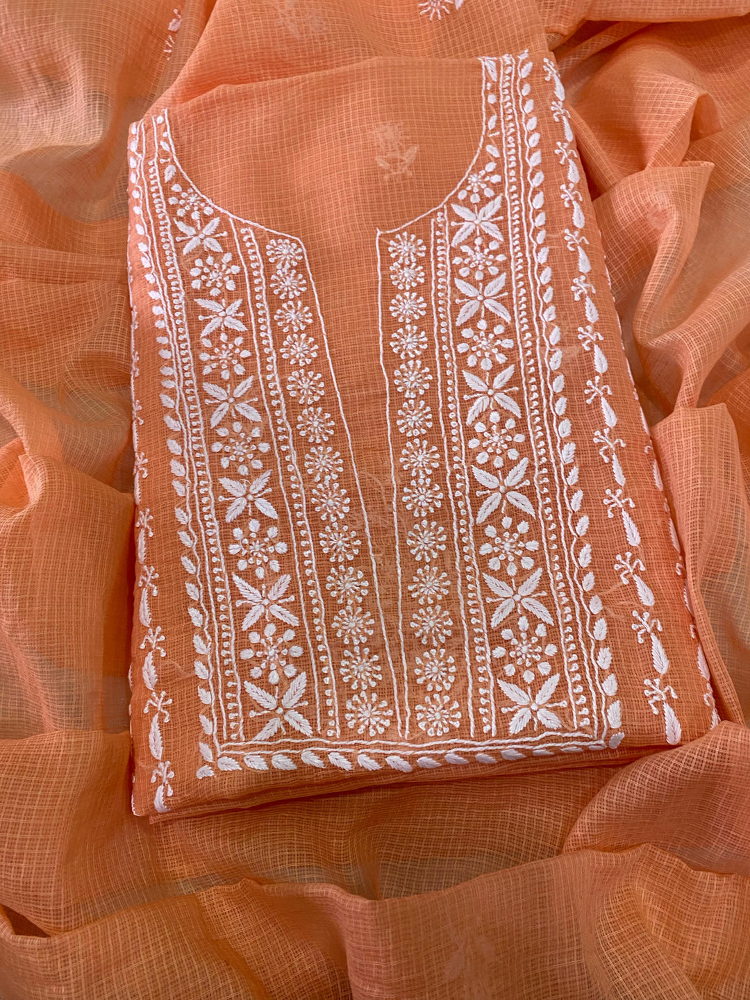 Chikankari Hand Work 2pc Unstitched Suit in Kota doria Fabric