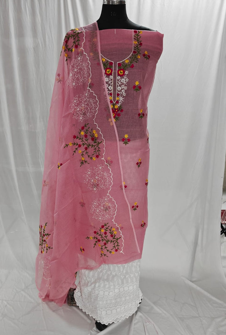 Pure Cotton Kota Doriya Embroidery Unstitched Suit With Dupatta