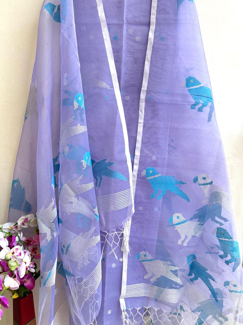 Pure Maslin Silk 2PC Jamdani Unstitched Suit With Bird Motif