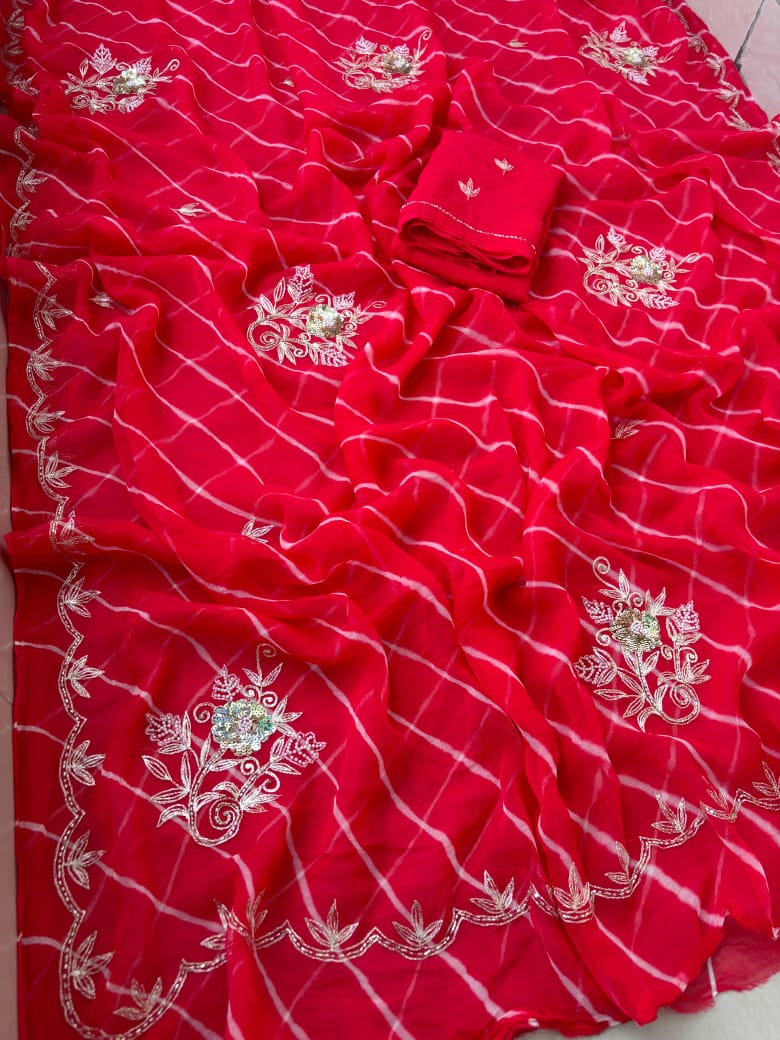 Rajasthani pure Dimond Chiffon lehriya Saree.
