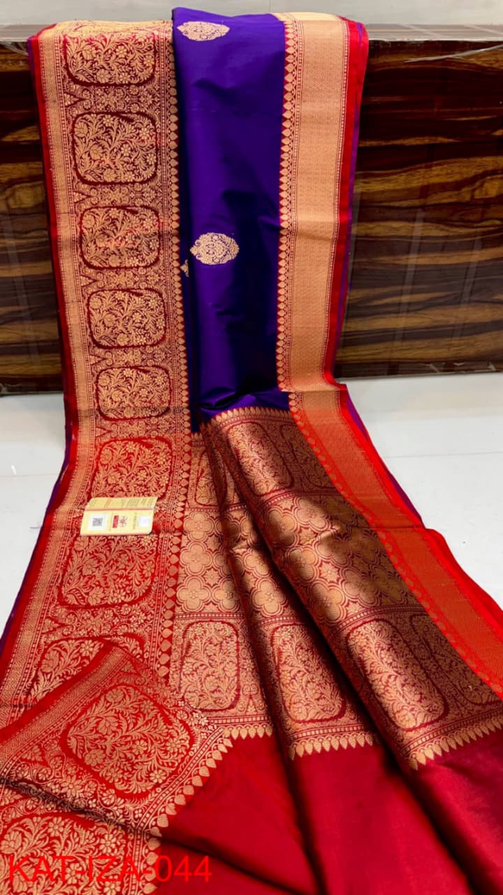 Pure Banarasi Katan Silk Saree With Antique Zari Work .