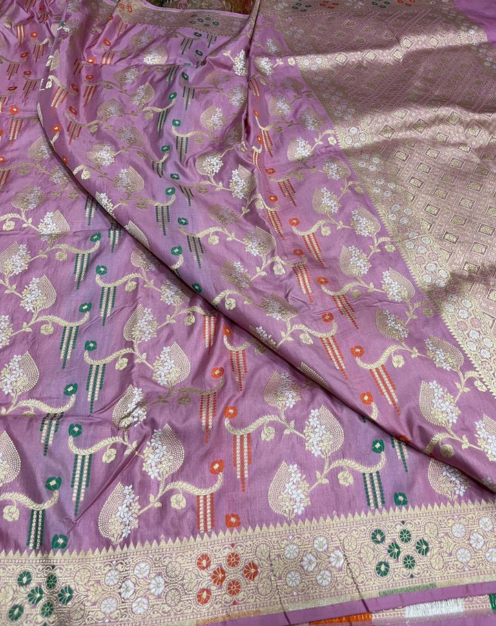 Pure Banarasi Handloom Katan Silk Saree With Beautiful  Zari Work .