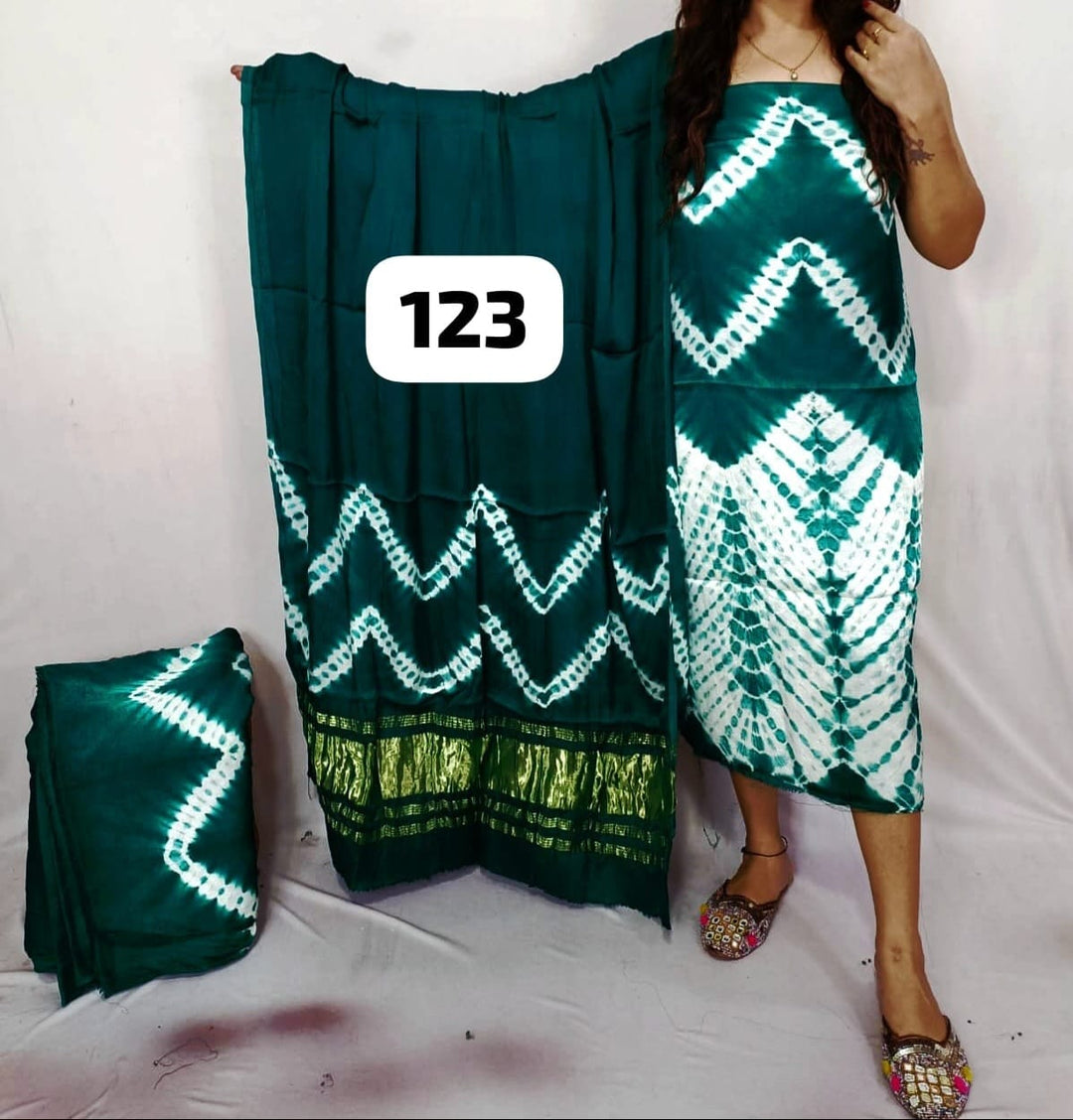 Pure Modal Silk Zari Pallu Weaved 3pc Unstitched Suit .