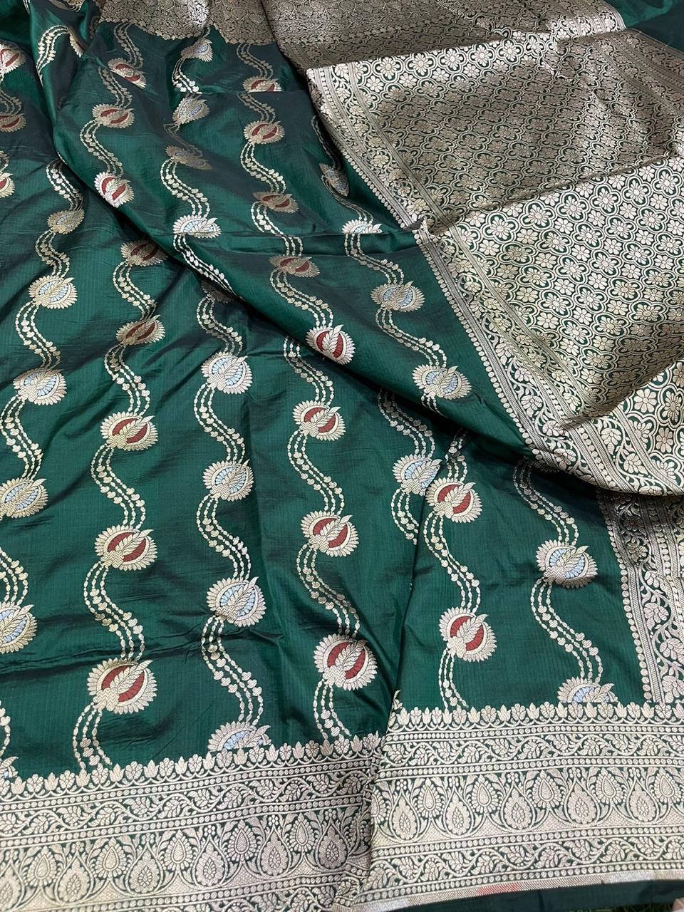 Pure Banarasi Handloom Katan Silk Saree With Beautiful  Zari Work .