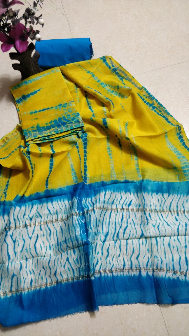Pure Hand Block Chanderi Silk Unstitched Suit .