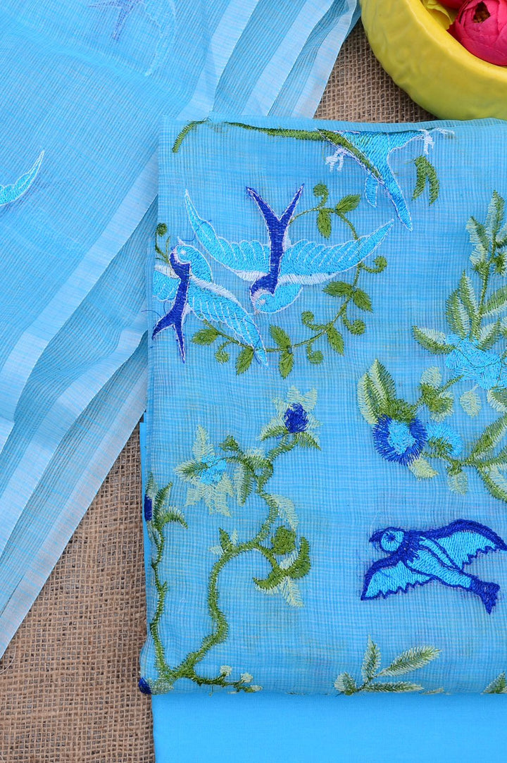 Pure Kota Doriya Embroidered Unstitched Suit With Dupatta .