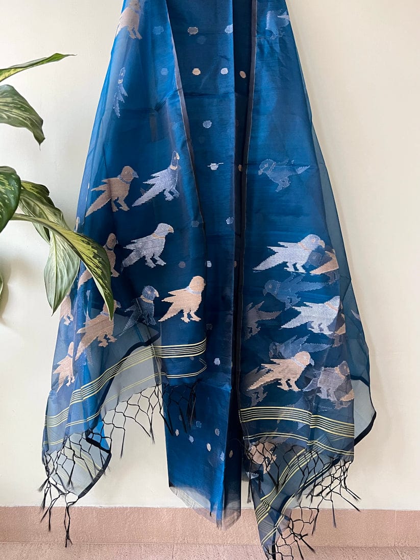 Pure Maslin Silk 2PC Jamdani Unstitched Suit With Bird Motif