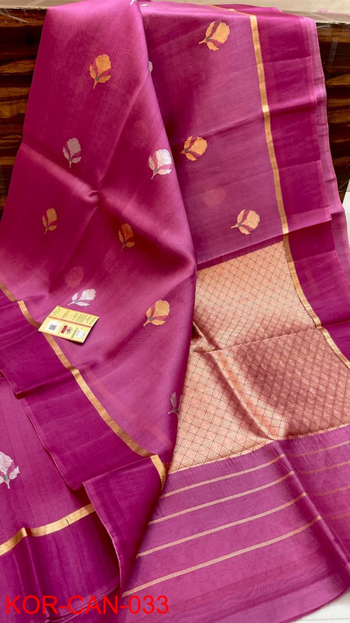 Pure Kora Organza Silk Hanloom Zari Work Saree.