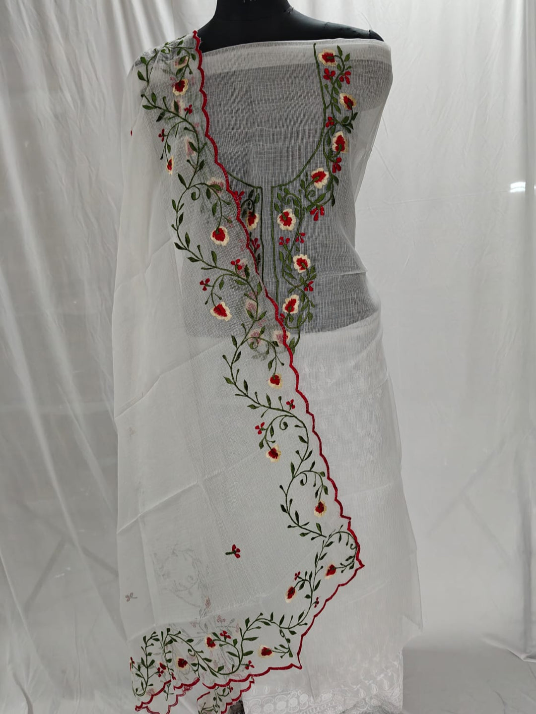 Pure Cotton Kota Doriya Embroidery Unstitched Suit With Dupatta