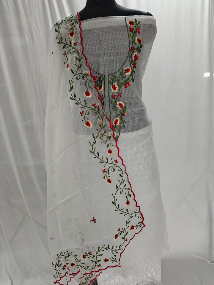 Pure Cotton Kota Doriya Embroidery Unstitched Suit With Dupatta