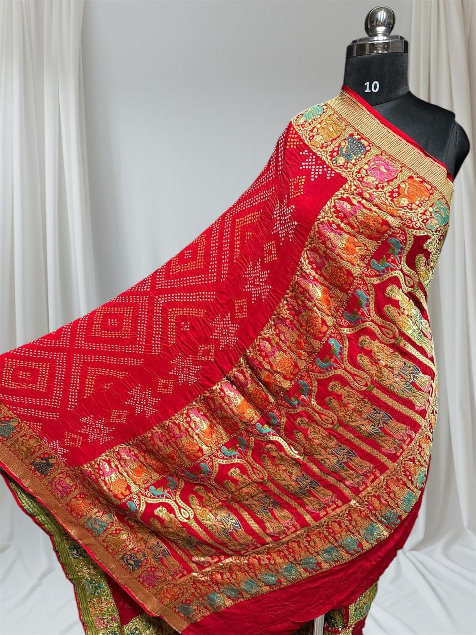 Pure Khaddi Georgette Handloom Neem Zari Work saree With Raiy Bandhej .
