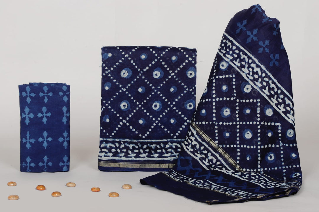 Pure Hand Block Chanderi Silk Unstitched Suit
