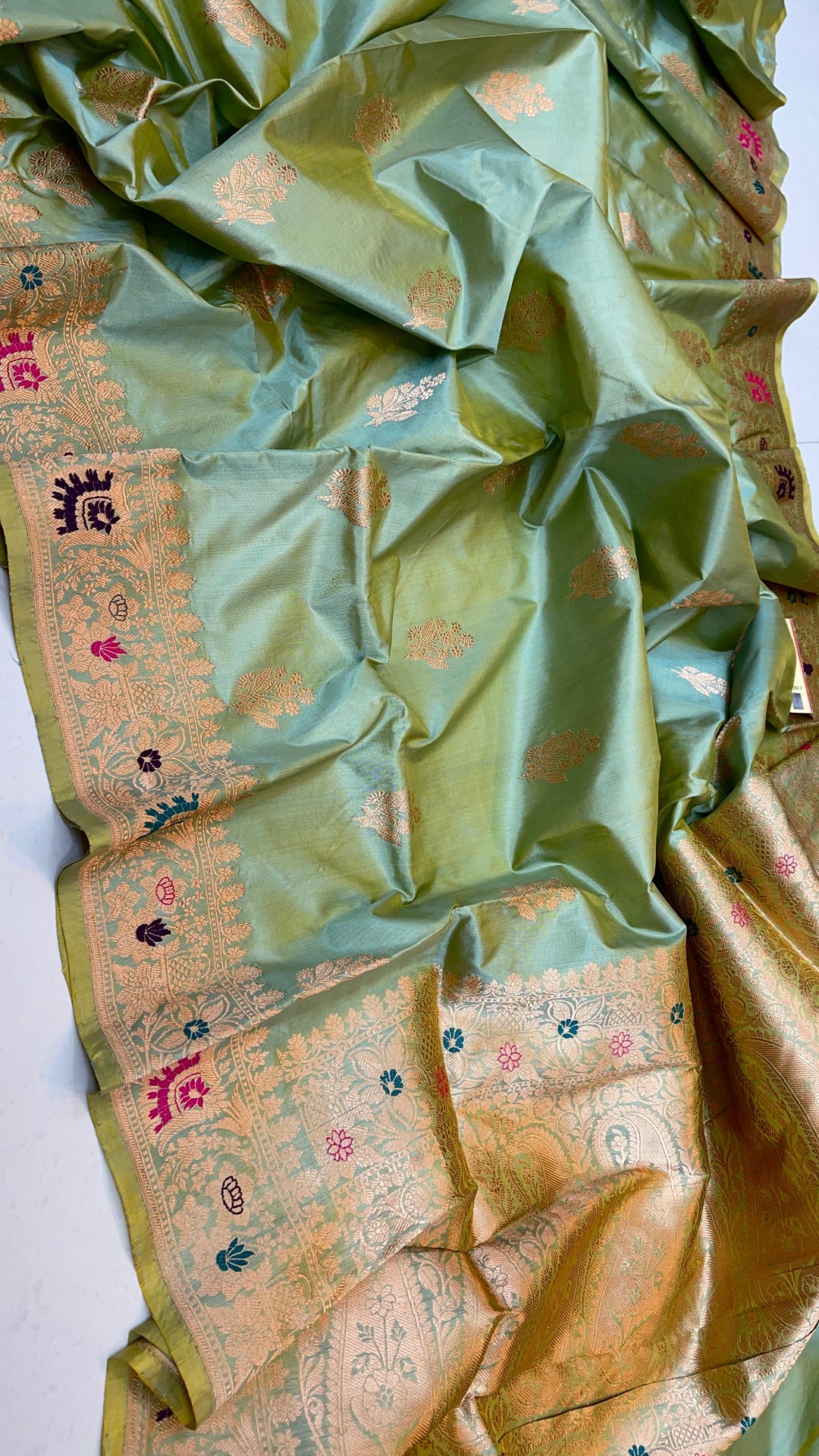 Pure Banarasi Katan Silk Meenakari Saree With Antique Zari Work.