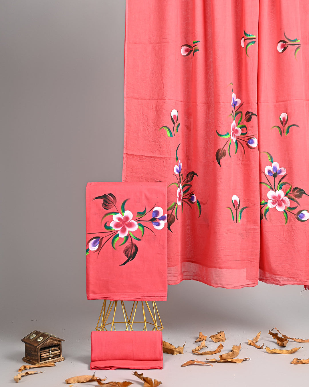 Pure Cotton Hand Block Printed Unstitched Suit Set With Cotton Dupatta .