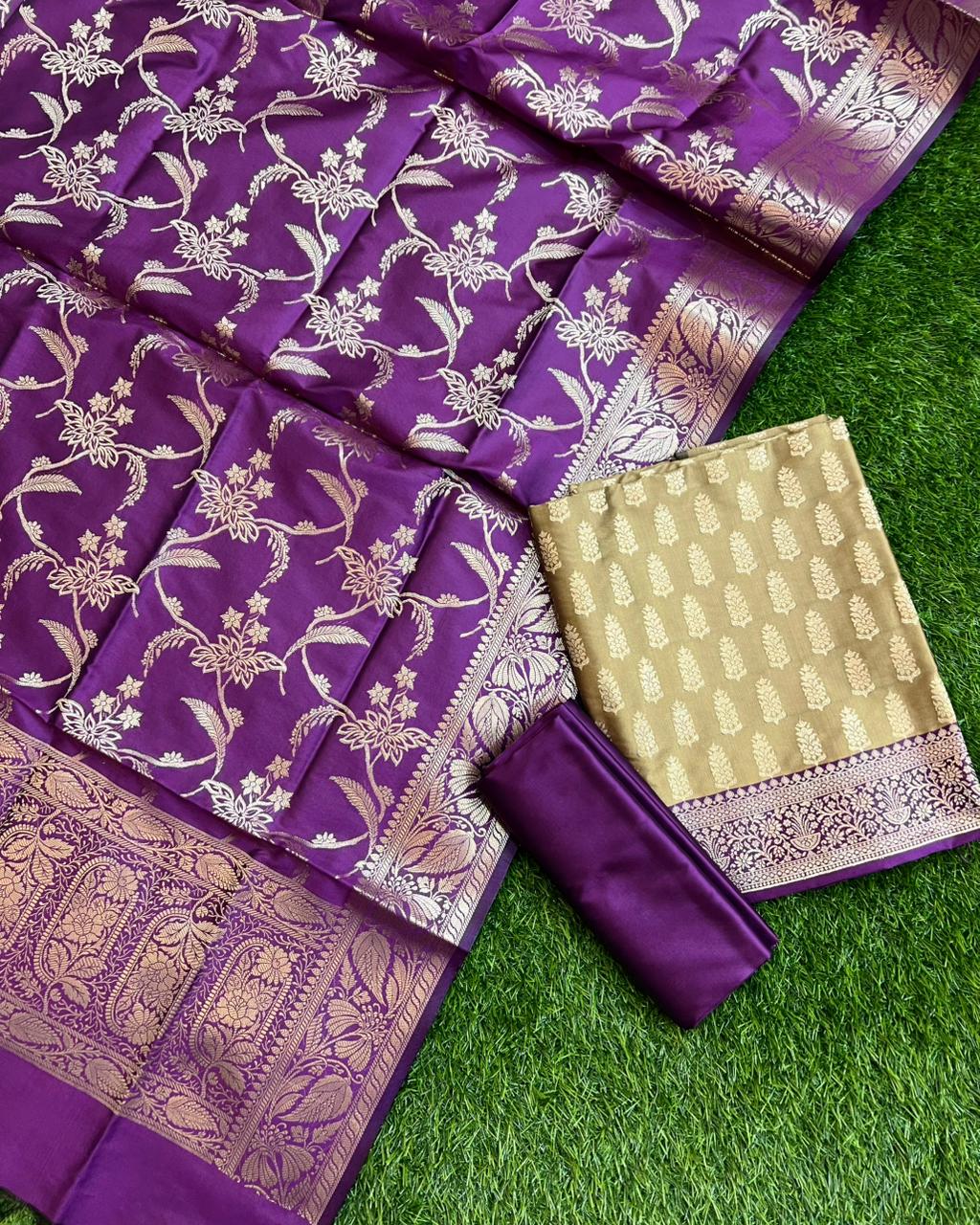 Exclusive Banarasi Silk 3 pc Unstitched suit .