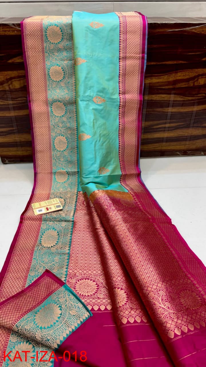 Pure Banarasi Katan Silk Saree With Antique Zari Work .